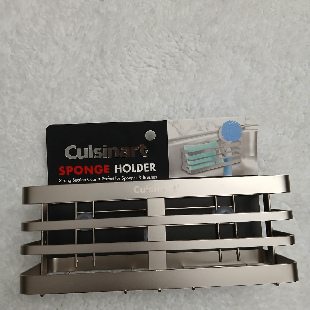 Cuisinart Sponge Holder Suction Cup Kitchen Sink Tool Utensil Silver Tone